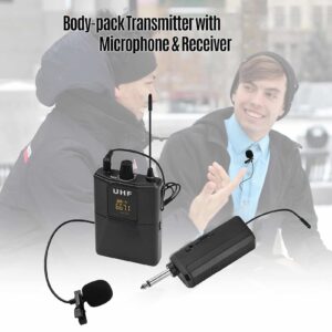 Sistem de microfon fără fir UHF cu microfon Body-pack Transmițător și receptor Mufă de 6,35 mm cu adaptor de 3,5 mm pentru difuzor - Image 5