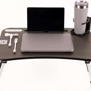 Masuta / suport multifunctionala, pentru laptop sau tableta, din metal cu blat MDF, 60x40x26 cm, negru - Image 4