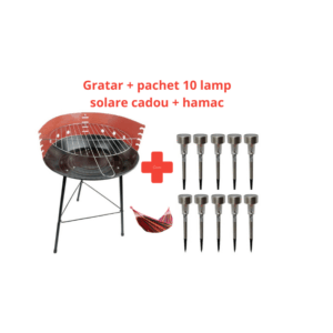 Gratar 36cm + pachet 10 lampi solare pentru gradina + hamac - Image 9