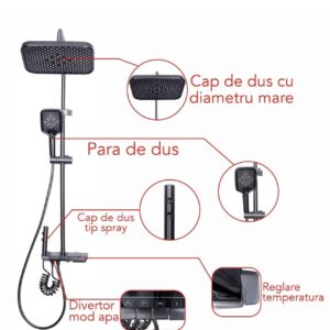 Shower column, with fixed and movable spray, 4 functions, stainless steel - Image 2