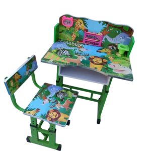 Birou cu scaun pentru copii, reglabile, cadru metalic si lemn, verde, Jungla B6 - Image 3