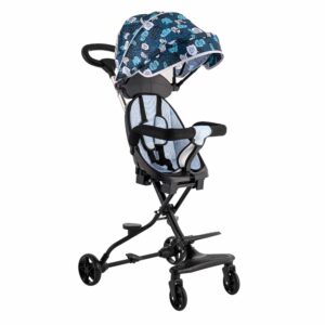 Foldable stroller, Sport, Blue, With removable UV protection canopy, For children between 6 and 36 months, Footrest, 2 swivel wheels and wheel lock, 3-point seat belt