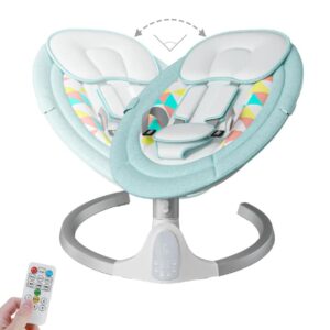 Leagăn Electric Bebeluși, little bird Balansoar pentru bebe cu trepte de legănare, plasă protecție, conexiune Bluetooth, telecomandă,USB, Jucării și Melodii verde - Image 1
