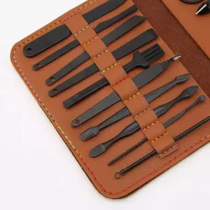 Manicure/pedicure set 16 pieces, storage bag, Matte black, Stainless steel - Image 3