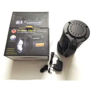 Professional LED flashlight T6 30 W, integrated battery, black - Image 2