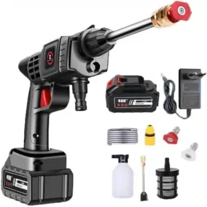 Pressure Washer, with 2 Batteries, JRH®, Power 240L/h, 25 bar, Ergonomic Handle, Foam Container, 3 Different Jets, Carrying Bag, Black