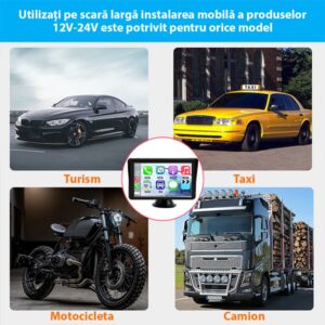 Portable Car Navigation Apple Carplay/Android 7094P Multimedia System, Touch Screen, 7 Inch 1080P Full HD, Bluetooth, Mirror Link/TF Card/USB/AUX, Black - Image 8