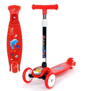 Children's Scooter with Red Drawings, Adjustable Handlebar and Shock Absorbing Wheels - Image 1