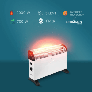 Jrh elektromos fűtőtest, 2000 W, 3 teljesítményszint, termosztát, 340 x 140 x 570 mm, fehér - Image 7