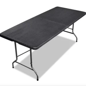 Garden, Terrace and Patio Table, Rectangular, Steel, 180x74x74 cm, Black Rattan - Image 3