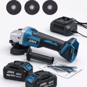 JRH Angle Grinder with 2 Batteries, 3 Discs Included, 115mm, 48V, Brushless Motor, Includes 2 Batteries 48V, Charger and Carry Case
